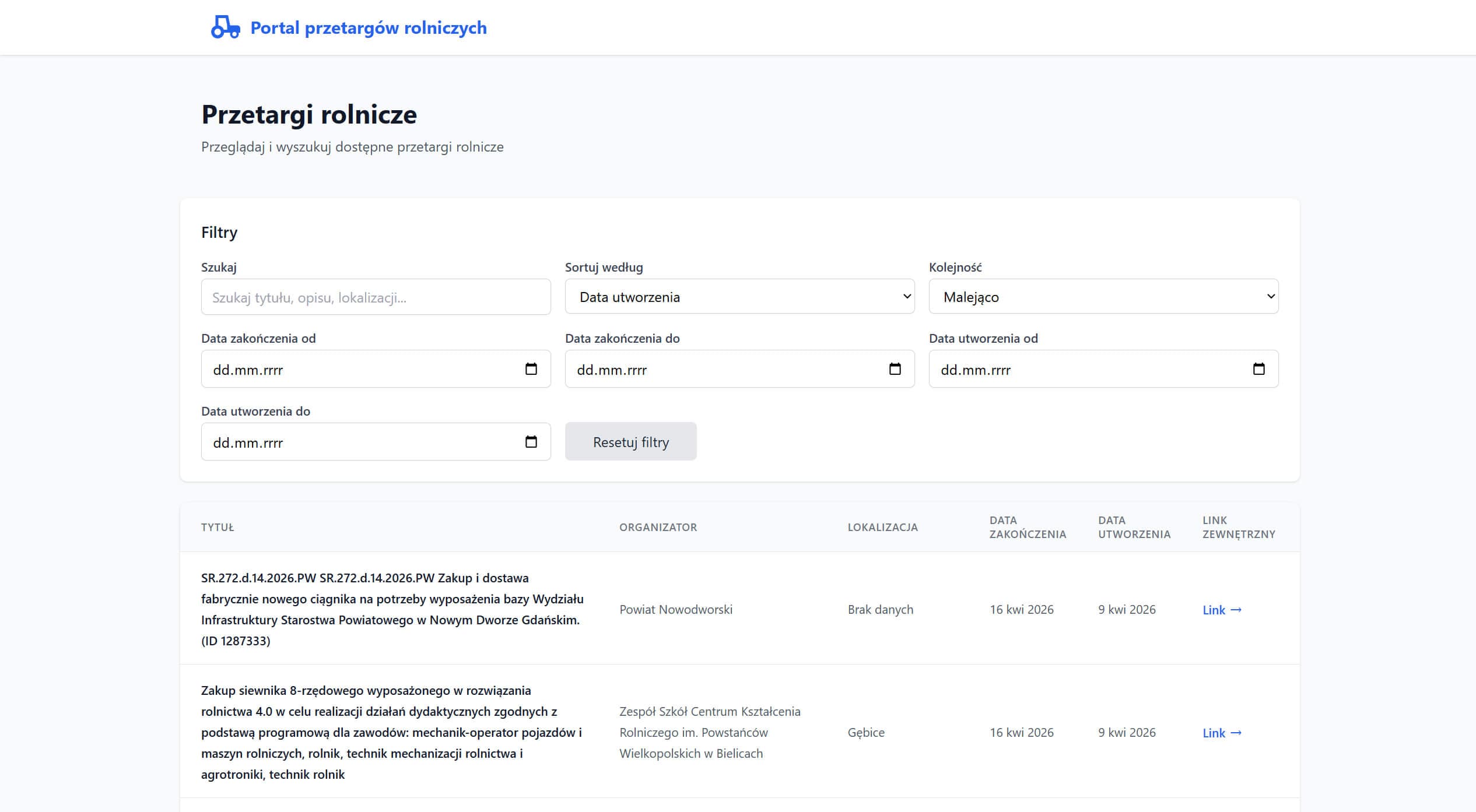 Agricultural Tenders Portal